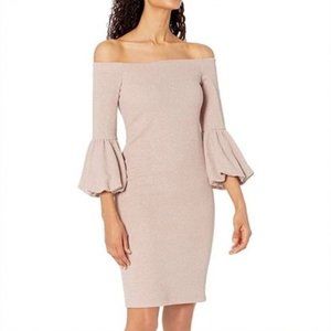 Eliza J Off-the-Shoulder Glitter Knit Bell Sleeve Sheath Dress Size 10P